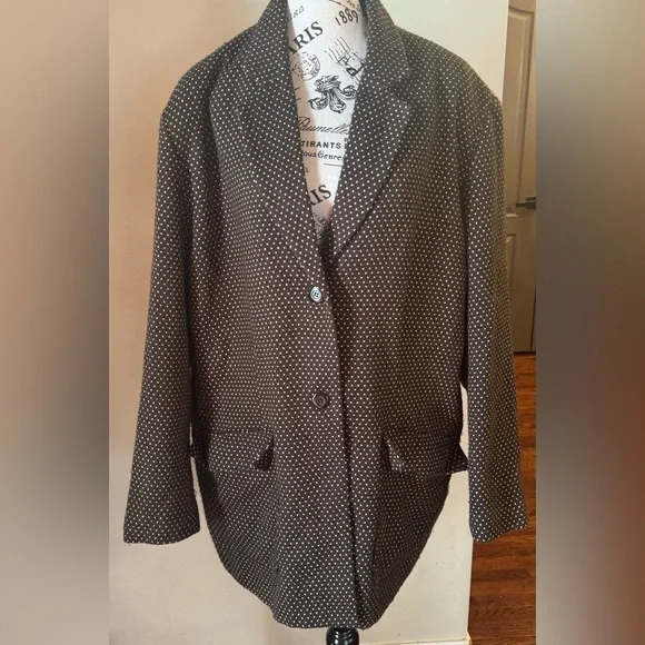 Vintage Newport News Brown Cream Polkadot Blazer Women’s 22W Acrylic Business - Picture 1 of 6
